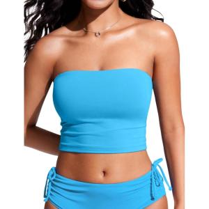 imageCRZ YOGA Womens Bandeau Bikini Tops Strapless Swimsuit Adjustable Spaghetti Straps Bathing Suit Crop Tankini PaddedKayak Blue