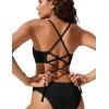 imageCRZ YOGA Womens Bikini Tops High Neck Crisscross Back Bathing Suit Swim Bra PaddedBlack