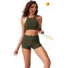 imageCRZ YOGA Womens Bikini Tops High Neck Crisscross Back Bathing Suit Swim Bra PaddedDark Olive