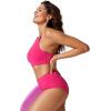 imageCRZ YOGA Womens Bikini Tops High Neck Crisscross Back Bathing Suit Swim Bra PaddedGranita Pink