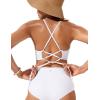 imageCRZ YOGA Womens Bikini Tops High Neck Crisscross Back Bathing Suit Swim Bra PaddedWhite