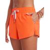 imageCRZ YOGA Womens 3quot Mid Waisted Swim Board Shorts Side Splits Swimming Bottoms Quick Dry Beach Swimsuit with Liner PocketsNeon Orange