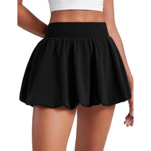 imageCRZ YOGA Bubble High Waisted Tennis Skirts for Women Casual Athletic Mini Ruffled Hem Balloon Skort with Side PocketsBlack