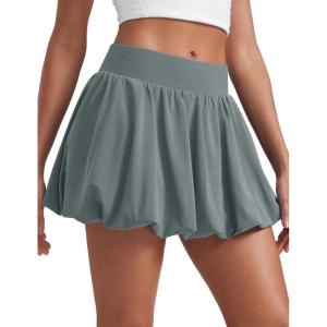 imageCRZ YOGA Bubble High Waisted Tennis Skirts for Women Casual Athletic Mini Ruffled Hem Balloon Skort with Side PocketsGrey Sage