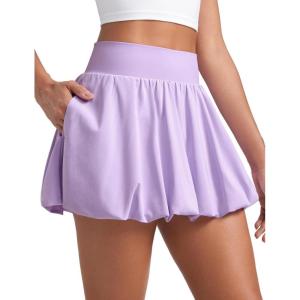 imageCRZ YOGA Bubble High Waisted Tennis Skirts for Women Casual Athletic Mini Ruffled Hem Balloon Skort with Side PocketsLilac