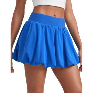 imageCRZ YOGA Bubble High Waisted Tennis Skirts for Women Casual Athletic Mini Ruffled Hem Balloon Skort with Side PocketsSparkle Blue