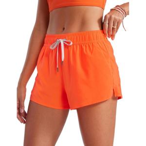 imageCRZ YOGA Womens 3quot Mid Waisted Swim Board Shorts Side Splits Swimming Bottoms Quick Dry Beach Swimsuit with Liner PocketsNeon Orange