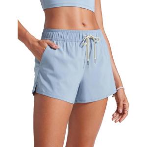 imageCRZ YOGA Womens 3quot Mid Waisted Swim Board Shorts Side Splits Swimming Bottoms Quick Dry Beach Swimsuit with Liner PocketsThe Breeze Blue