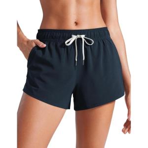 imageCRZ YOGA Womens 3quot Mid Waisted Swim Board Shorts Side Splits Swimming Bottoms Quick Dry Beach Swimsuit with Liner PocketsTrue Navy