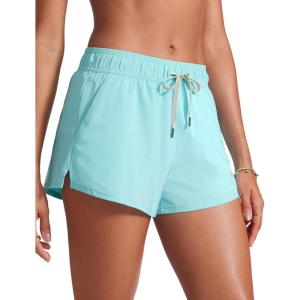 imageCRZ YOGA Womens 3quot Mid Waisted Swim Board Shorts Side Splits Swimming Bottoms Quick Dry Beach Swimsuit with Liner PocketsTurquoise