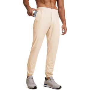 imageCRZ YOGA Athletic Joggers for Men  29quot Lightweight Running Training Pants with Zip Pockets and Ankle ZippersRaw Linen