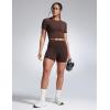 imageCRZ YOGA Women Butterbreeze Athletic Biker Shorts 4 Inches  Workout Gym Running Volleyball Yoga High Waisted SpandexHot Fudge Brown