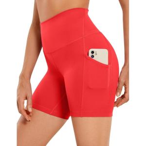 imageCRZ YOGA Womens Butterluxe Biker Shorts with Pockets 5 Inches  High Waisted Volleyball Workout Athletic Yoga Short LeggingsDeep Red