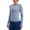imageCRZ YOGA Womens Seamless Workout Long Sleeve Shirts Quick Dry Gym Athletic Tops Breathable Running Yoga ShirtOasis Blue