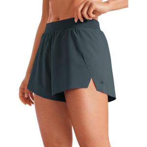 imageCRZ YOGA Running Shorts for Women High Waisted V Split Gym Workout Athletic Track Shorts with Mesh Liner Quick DryMelanite