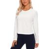 imageCRZ YOGA Pima Cotton Long Sleeve Workout Shirts for Women Loose Cropped Tops Athletic Sports TShirtMilky White Bone