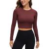 imageCRZ YOGA Womens Long Sleeve Crop Workout Tops Athletic Yoga Running Cropped Tops Slim Fit Gym ShirtsNoctilucence Red