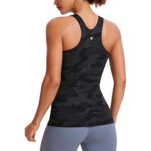 imageCRZ YOGA Butterluxe Womens Racerback High Neck Tank Top  with Built in Bra Workout Padded Yoga Athletic CamisoleDark Grey Camouflage 2