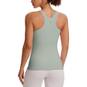 imageCRZ YOGA Butterluxe Womens Racerback High Neck Tank Top  with Built in Bra Workout Padded Yoga Athletic CamisoleGreen Palm Court