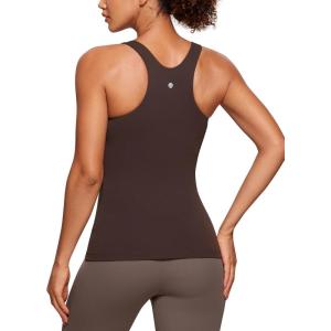 imageCRZ YOGA Butterluxe Womens Racerback High Neck Tank Top  with Built in Bra Workout Padded Yoga Athletic CamisoleHot Fudge Brown