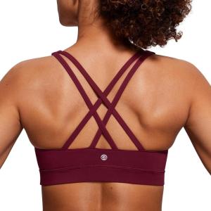 imageCRZ YOGA Womens Strappy Sports Bras Fitness Workout Padded Yoga Bra Criss Cross BackRed Merlot