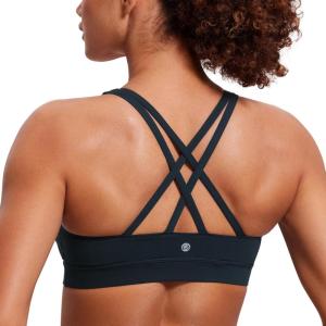 imageCRZ YOGA Womens Strappy Sports Bras Fitness Workout Padded Yoga Bra Criss Cross BackTrue Navy