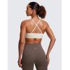 imageCRZ YOGA Butterluxe VNeck Sports Bras for Women  Adjustable Thin Straps Padded Yoga Bra Basic Wireless Bra CamisoleMojave Tan