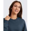 imageCRZ YOGA Womens Fleece Cropped Sweatshirts Crewneck Long Sleeve Sweat Shirts Double Raw Hem Workout Casual Pullover TopsInk Blue
