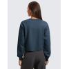 imageCRZ YOGA Womens Fleece Cropped Sweatshirts Crewneck Long Sleeve Sweat Shirts Double Raw Hem Workout Casual Pullover TopsInk Blue