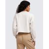 imageCRZ YOGA Womens Fleece Cropped Sweatshirts Crewneck Long Sleeve Sweat Shirts Double Raw Hem Workout Casual Pullover TopsMilky White Bone