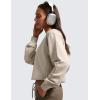 imageCRZ YOGA Womens Fleece Cropped Sweatshirts Crewneck Long Sleeve Sweat Shirts Double Raw Hem Workout Casual Pullover TopsMojave Tan