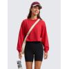imageCRZ YOGA Womens Fleece Cropped Sweatshirts Crewneck Long Sleeve Sweat Shirts Double Raw Hem Workout Casual Pullover TopsRed Chili