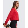 imageCRZ YOGA Womens Fleece Cropped Sweatshirts Crewneck Long Sleeve Sweat Shirts Double Raw Hem Workout Casual Pullover TopsRed Chili