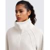 imageCRZ YOGA Womens Fleece Lined Half Zipper Sweatshirts Funnel Neck Long Sleeve Oversized Pullover Hoodies with Thumb HolesMilky White Bone