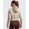 imageCRZ YOGA Womens Fleece Zip Up Cropped Hoodie Workout Jacket Athletic Casual Long Sleeve Sweatshirts with Thumb HolesMojave Tan