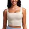 imageCRZ YOGA Butterluxe Womens Square Neck Longline Sports Bra  Workout Crop Tank Tops Padded with Built in Shelf Yoga BraMojave Tan
