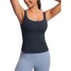 imageCRZ YOGA Butterluxe Workout Tank Tops for Women U Neck Padded Crop Tops Athletic Camisole Tops with Built in BraTrue Navy