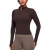 imageCRZ YOGA Womens Butterluxe Long Sleeve Workout Shirts Half Quarter Zip Sweatshirt Athletic Crop Top Collared Fall ShirtHot Fudge Brown