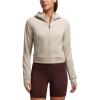imageCRZ YOGA Womens Fleece Zip Up Cropped Hoodie Workout Jacket Athletic Casual Long Sleeve Sweatshirts with Thumb HolesMojave Tan