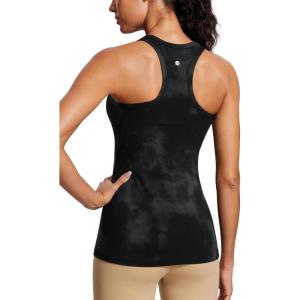 imageCRZ YOGA Butterluxe Womens Workout Racerback Tank Top High Neck Athletic Camisole Tanks Running Sleeveless Tops Gym ShirtsBlack Tie Dye Flowers