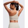 imageCRZ YOGA Butterluxe Womens One Shoulder Sports Bra  Sleeveless One Strap Low Impact Asymmetrical Workout Yoga BraMojave Tan