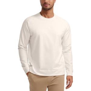 imageCRZ YOGA Mens Crewneck Sweatshirts French Terry Athletic Workout Sweat Shirts Casual Pullover Tops with Zipper PocketMilky White Bone