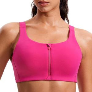 imageCRZ YOGA Womens Zip Front High Impact Sports Bra  Molded Cup Wireless Workout Yoga Bra with Adjustable Convertible StrapsGranita Pink