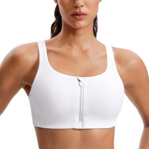 imageCRZ YOGA Womens Zip Front High Impact Sports Bra  Molded Cup Wireless Workout Yoga Bra with Adjustable Convertible StrapsWhite