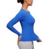 imageCRZ YOGA Long Sleeve Shirts for Women Soft Crew Neck Fall Basic Tight Tops Fitted Casual Going Out Tee ShirtSparkle Blue