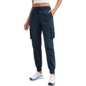 imageCRZ YOGA Lightweight Workout Cargo Joggers for Women Ruched Casual Travel Athletic Hiking Pants with PocketsInk Blue
