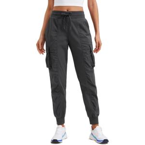 imageCRZ YOGA Lightweight Workout Cargo Joggers for Women Ruched Casual Travel Athletic Hiking Pants with PocketsInk Gray