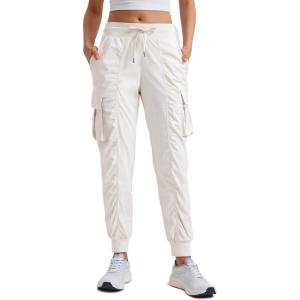 imageCRZ YOGA Lightweight Workout Cargo Joggers for Women Ruched Casual Travel Athletic Hiking Pants with PocketsMilky White Bone