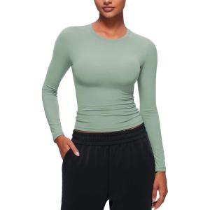 imageCRZ YOGA Long Sleeve Shirts for Women Soft Crew Neck Fall Basic Tight Tops Fitted Casual Going Out Tee ShirtGreen Palm Court