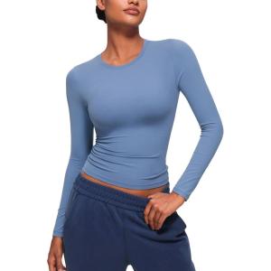 imageCRZ YOGA Long Sleeve Shirts for Women Soft Crew Neck Fall Basic Tight Tops Fitted Casual Going Out Tee ShirtOasis Blue
